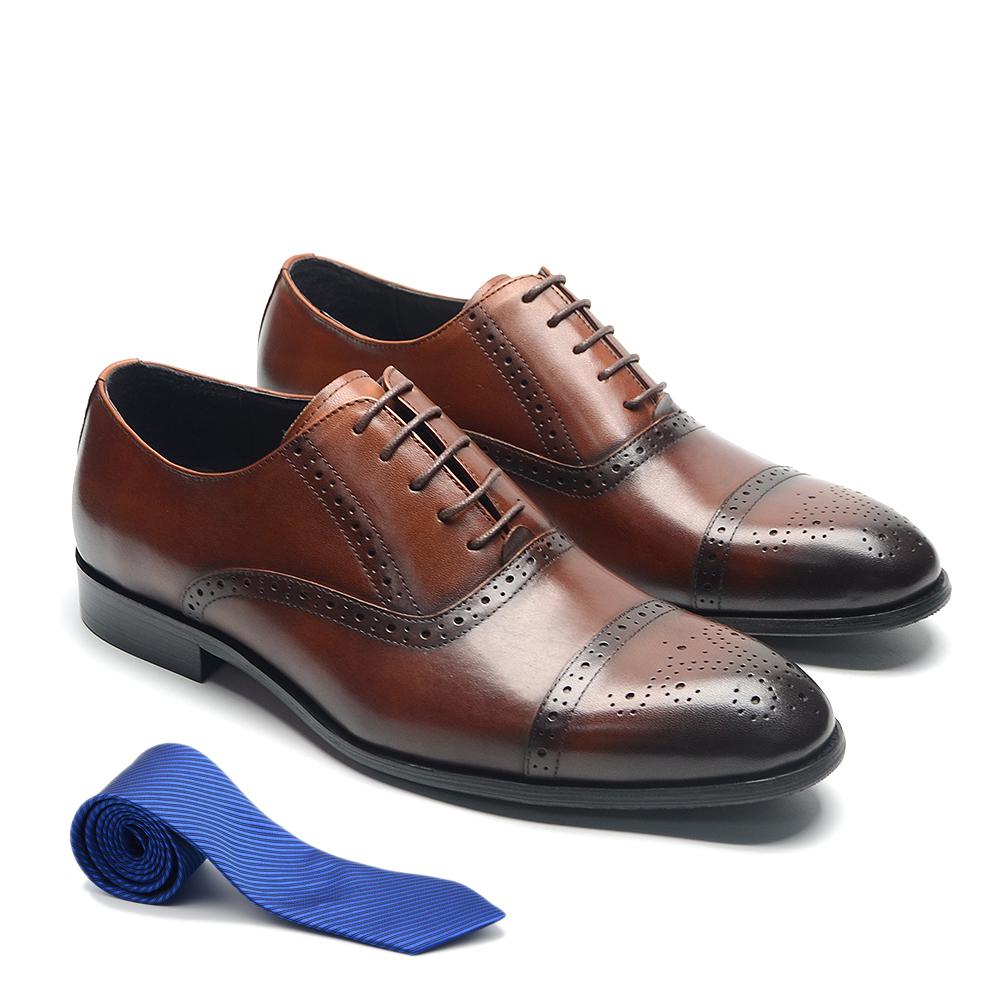 

Italian Mens Dress Shoes Genuine Leather Cap Toe Oxfords Lace-up Black Brown Wedding Business Office Brogue Formal Shoes for Men 38
