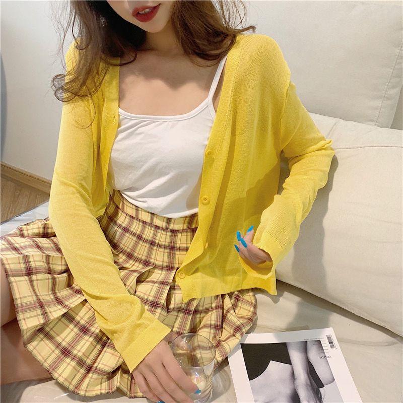 Small shawl summer thin summer candy color sunscreen ice silk knitted sweater outer cardigan knitted summer thin