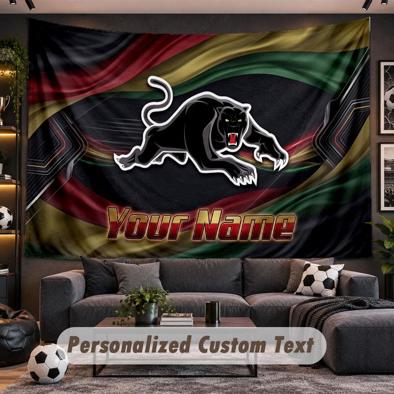 Wall Hanging Tapestry Custom NamePenrith Panthers Pattern Personalized Printed Fabric Wall Decor