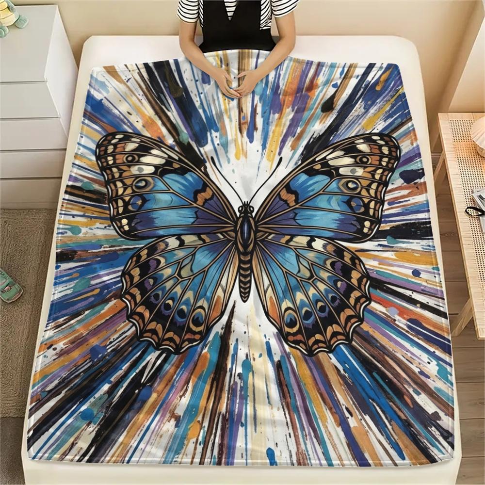 1Pc Butterfly Print Flannel Blanket, High quality Comfortable for All Seasons, Home Decor, Warmth and Comfort, Perfect for Christmas Gifts W35