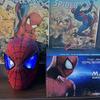 Máscara Elétrica do Homem-Aranha com Olhos que Acendem, Listras Elevadas, Brinquedo de Cosplay para Crianças Fantasia de Halloween