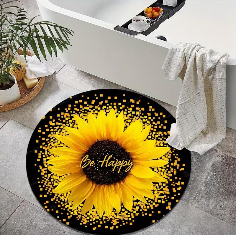 Elegant Sun Flower Round Rug Carpet Floor Mat Door Mat Entrance Mat for Home Decoration Living Room Decoration