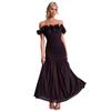 Frühling und Sommer in Europa, Amerika, Unifarbene Netzstoff-Passform Sexy Urlaubsstil One-Shoulder-Kleid 120