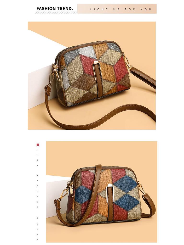 Ethnic Style Colorblock Patchwork Double Zipper Crossbody Bag