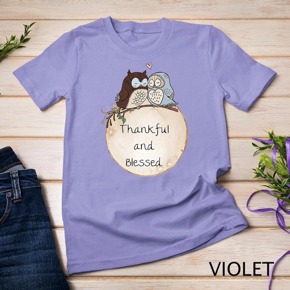 Womens Thankful and Blessed Owls Inspirational Unisex T-shirt 10 XL