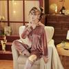 [Golden Velvet] Women's Plush Coral Fleece Pajama Set - Red, Warm for Autumn & Winter