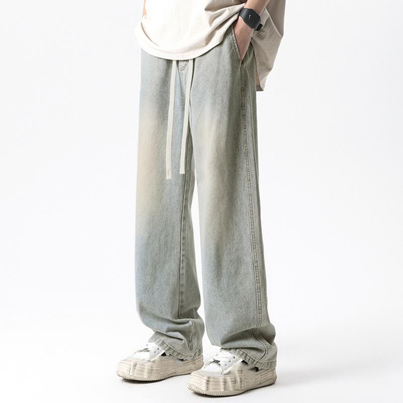 Men's Straight Jeans Casual Loose Belted Vintage Jeans