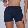 Vitality Girls Flip Waist Folding Yoga Shorts Slim Fitted Waist Exercise Shorts Female Training Quick-Drying Breathable
