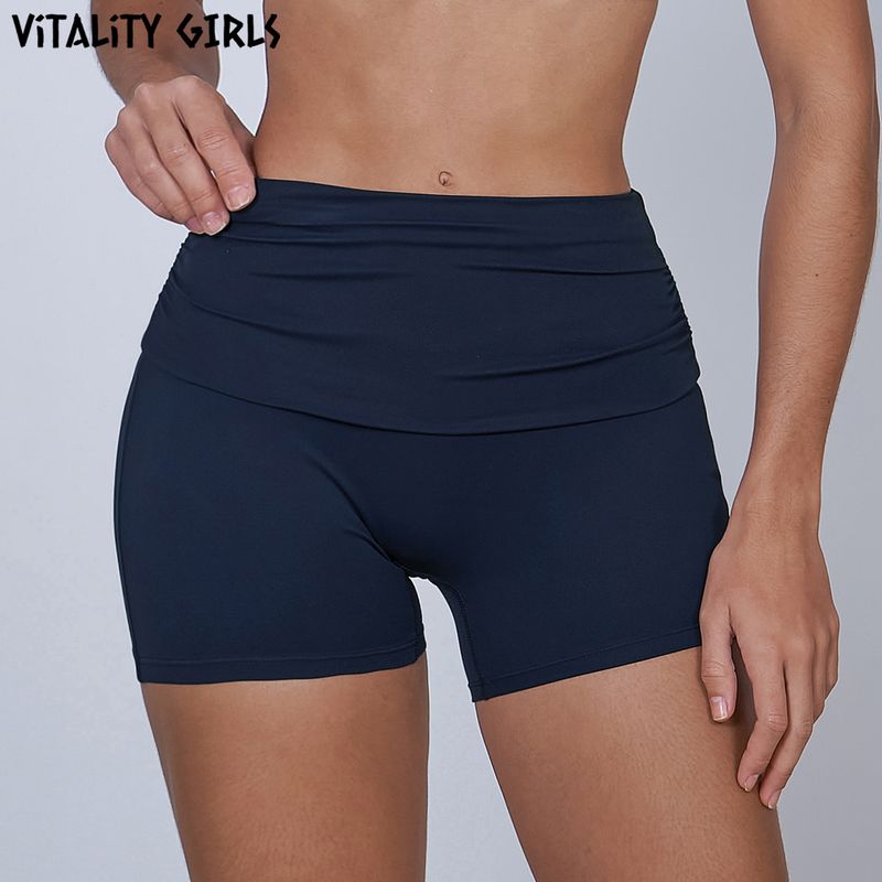 Vitality Girls Flip Waist Folding Yoga Shorts Slim Fitted Waist Exercise Shorts Female Training Quick-Drying Breathable