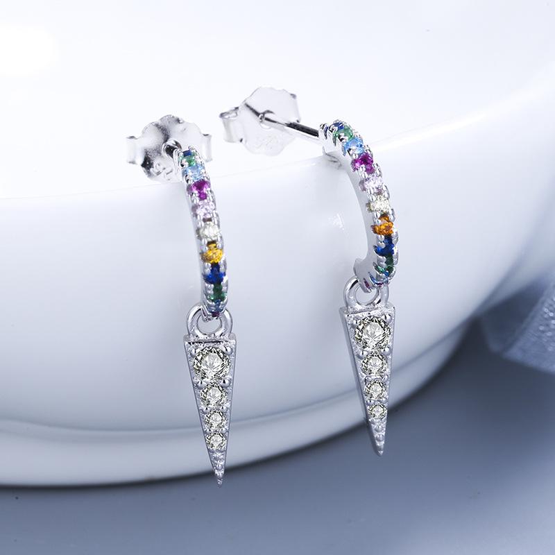 Boucles d'oreilles en Argent Sterling S925 Femme Personnalité Cristaux Colorés Couleur Brillante Boucles d'oreilles Zircon Bijoux en Argent