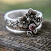 Luxury Ins European Beautiful Women's Retro Flower Ring, Imitation Thai Silver Handmade Jewelry Set
