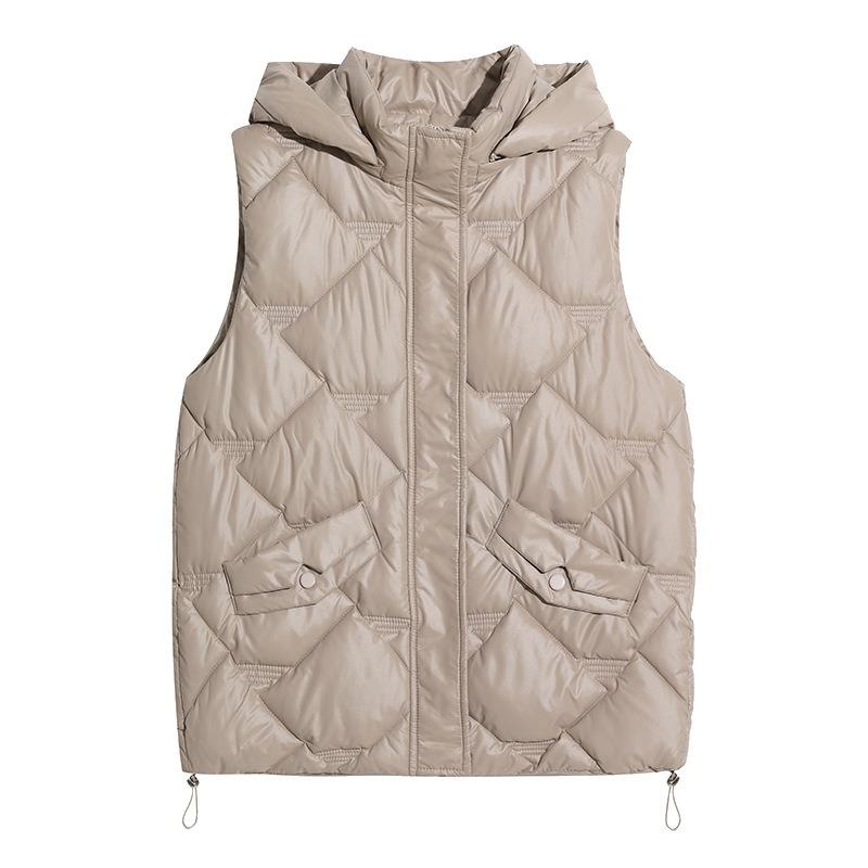 Autumn and Winter New Down Cotton Vest Women's Short Hooded Fashion Casual Versatile Thermal Vest Jacket