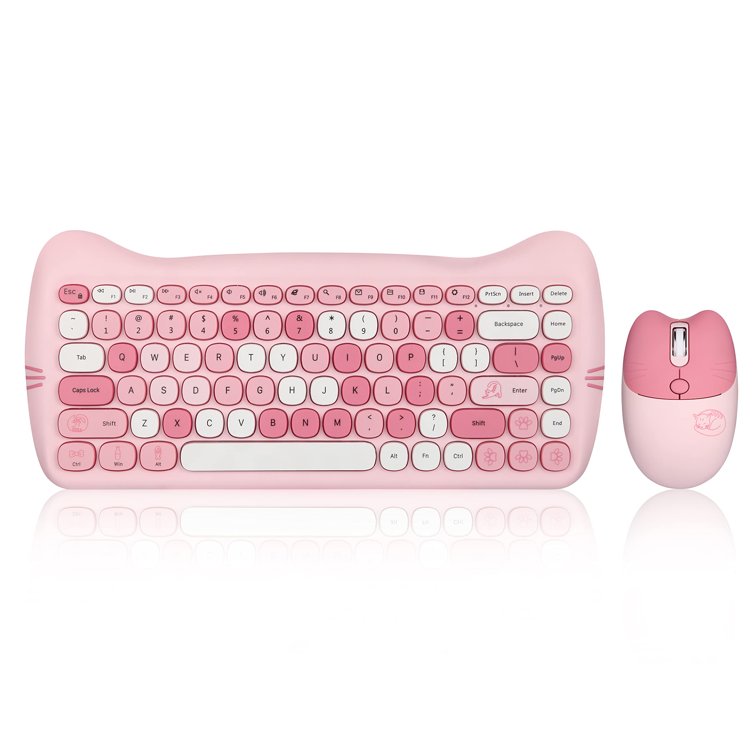 

Perixx Wireless Keyboard and Mouse Set Cat Design Pastel Pink with USB Receiver and Adapter US Layout PERIDUO-715 Type-C