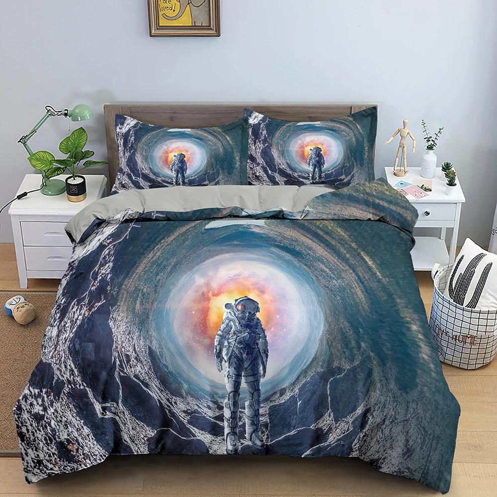 Outer Space Astronaut Duvet Cover Set Blue Galaxy For Teens Boys Gifts Astronaut Dream Planets Bedding Set Bedroom Decorations