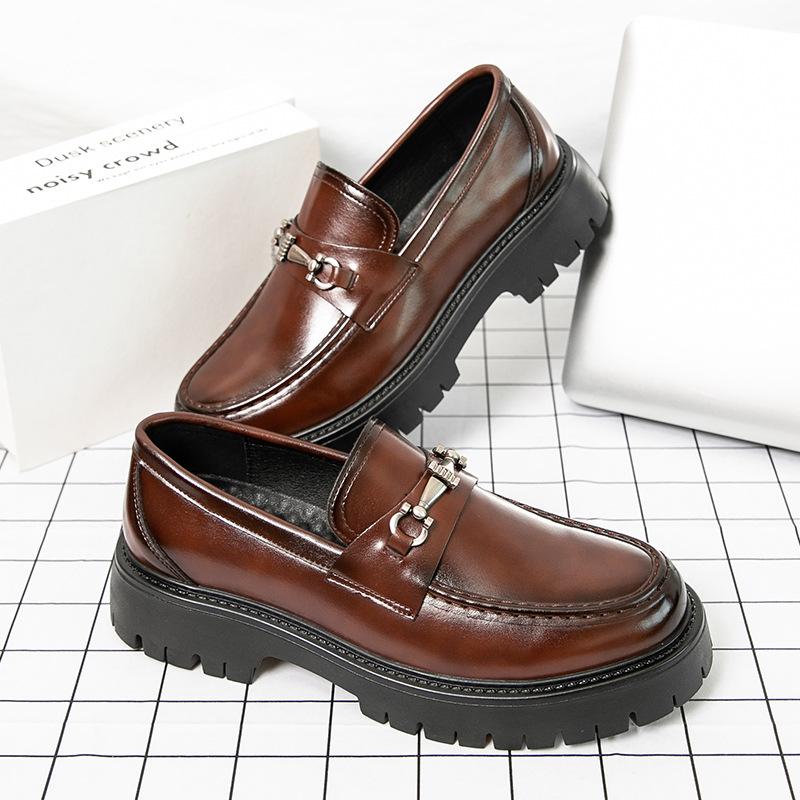 2025 Large Size Shoes, Teenagers Big Head Shoes, One-pedal Loafers, Small Thick-soled Heightening Leather Shoes, Men's Shoes