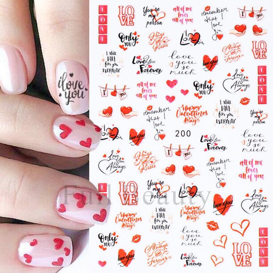 Nail Art Stickers Valentine's Day Romantic Balloon Love Rose English Adhesive Nail Stickers