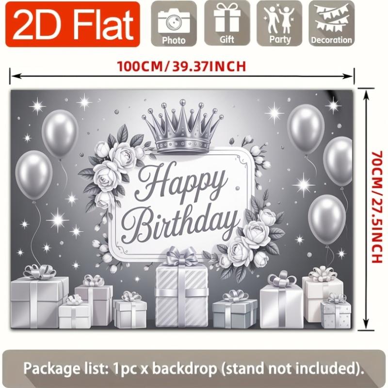 Birthday Party Backdrop Silver Polyester Banner Photo Booth Decoration