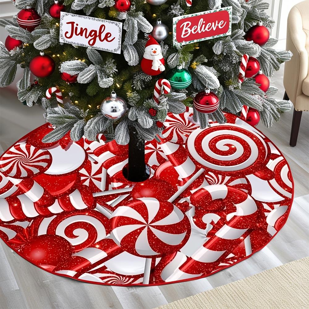 VIKAMA Candy Cane Pattern Christmas Tree Skirt Home Living Room Cosy Christmas Decoration Christmas Tree Skirt Pad