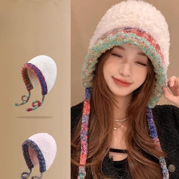 Hat Women's New Winter Plush Knitted Hat Ear Protection Warmth Protection Cold Protection Showing Face Cute Versatile Wool Hat