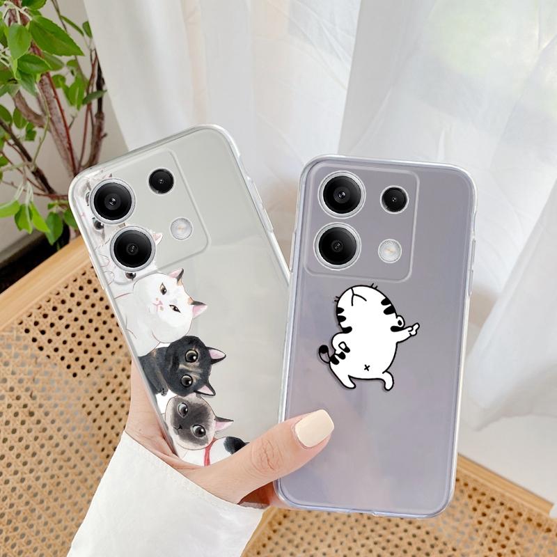 Měkké silikonové průhledné pouzdro s kresleným vzorem pro Xiaomi Redmi Note 13 Pro Poco C65 Samsung A55 A35 M35 S24 iPhone Ochranný kryt proti nárazu