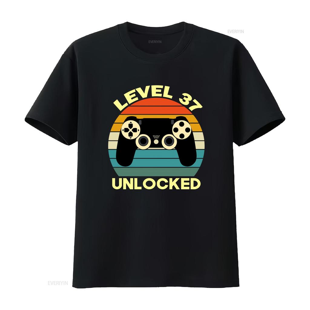Funny 37th Birthday T Shirt Level 37 Unlocked Perfect for Thirty Seven Years Old Gamer Dad vintage Washed Breathable graphic