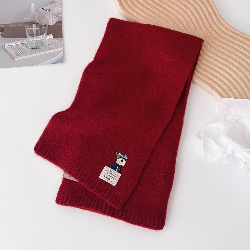Autumn and winter new embroidered fold-ear dog solid color scarf men's and women's knitted warm and cold-proof versatile scarf