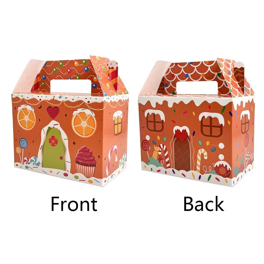 12PCS With Handle Christmas Gift Box Cartoon Design Gingerbread House Merry Christmas Decoration Packaging Box Candy Cookies