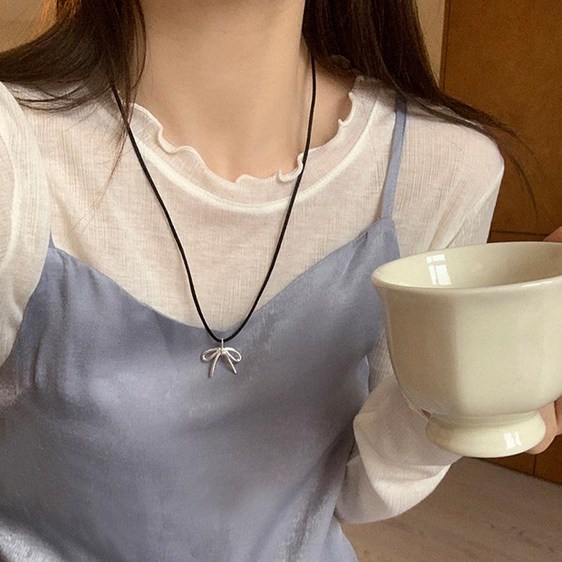 Design Sense Bow Drawstring Necklace Female Sweet Cute Gentle Fashion Personality Versatile Neck Chain Collarbone Chain