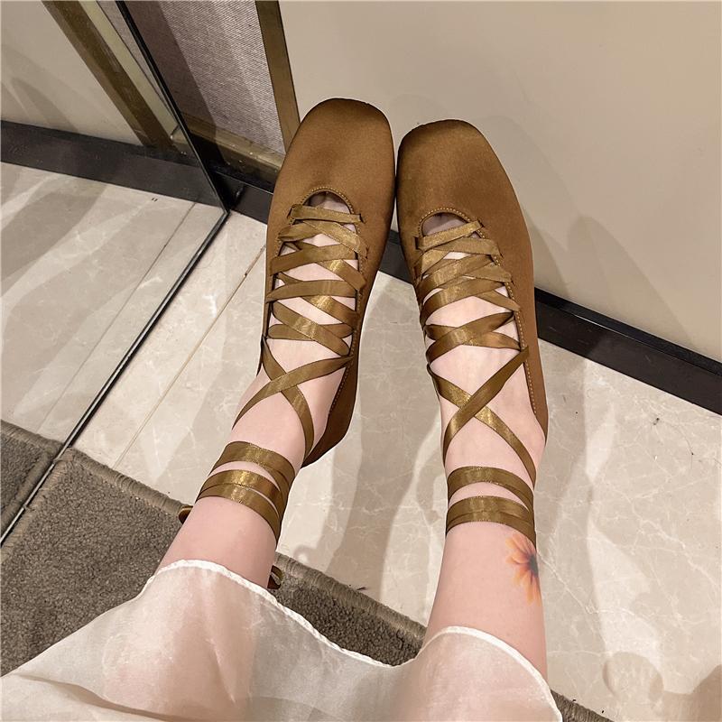 Fashion Shoes Woman Flats Square Toe Dress Retro Ballerinas New Big Size Mary Janes Big Size Shoes Woman Ballet Flats Female Footwear Sq