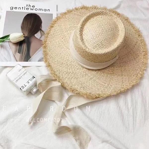 Hongshen Beadh Handmade Raffia Grass Summer Holiday Wide Brim Ribbon Lady Sun Cap Woman Leisure Hat