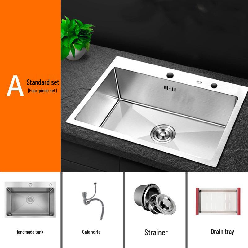 Large Countertop Vegetable Washing Sink - Brushed Handmade Thickened 304 Stainless Steel Single Bowl Undermount Basin