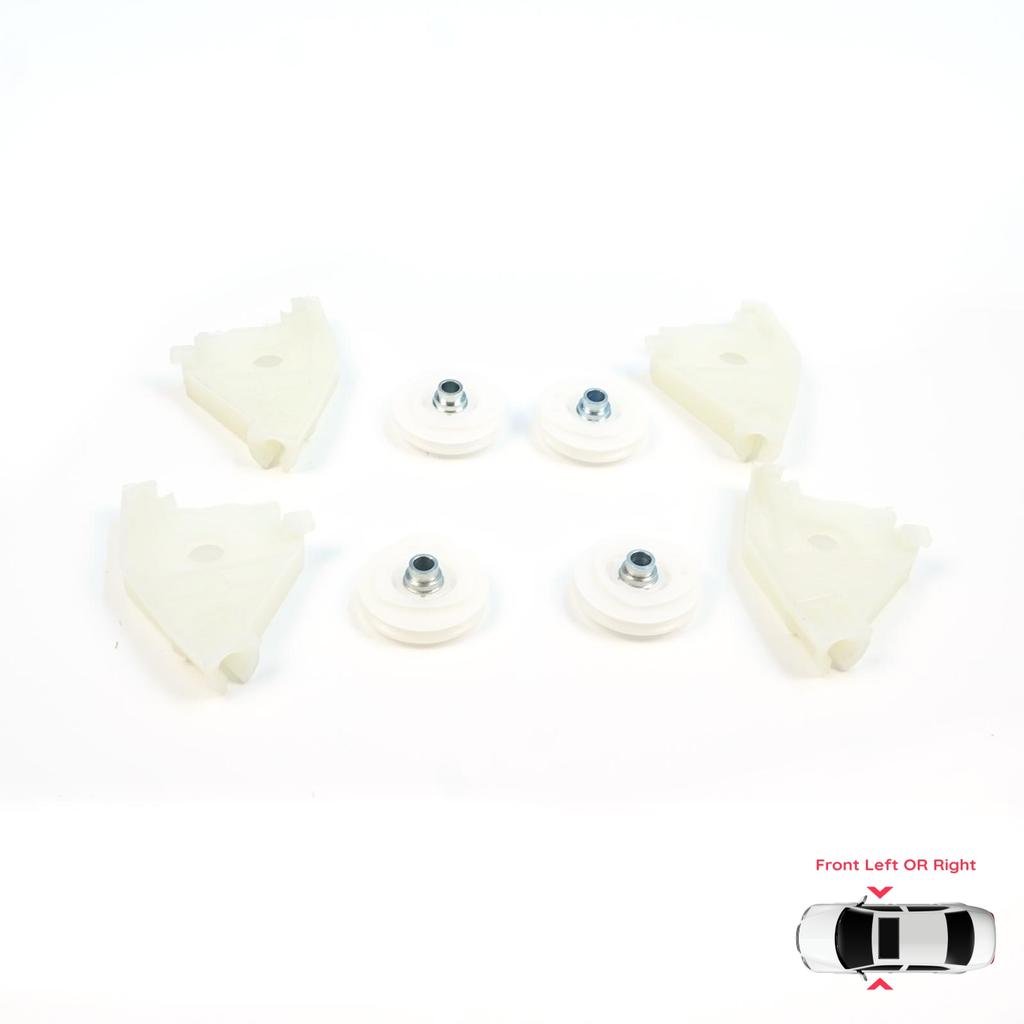 EWR1056+EWR1057 Front Window Regulator Repair Left and Right Corner Pulley Wheel Clips Pin Set for  A4 S4 B6 B7 8E B8 8K Seat Exeo 3R 4/5 Door