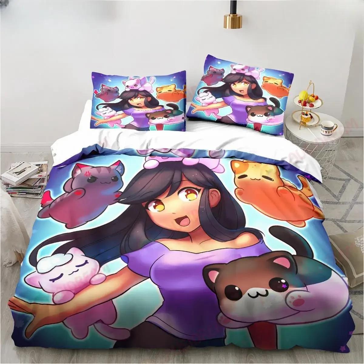 

Comforter 3D Print Cute Aphmau Bedding Set Game Cartoon Aphmau Single/Twin/Double Size Child Bedding Set Soft Polyester Comforter (quilt)-EU Single(135*200cm)3pcs