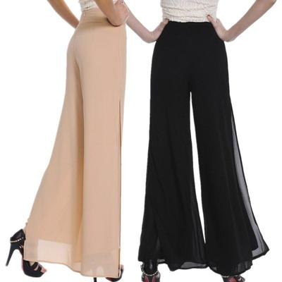 Women Wide Leg Trousers Palazzo Pants Side Split Chiffon Party Formal Pants