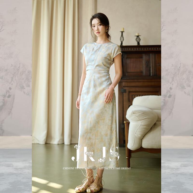 JK&JS Elegant Jacquard Tencel Linen Dress M