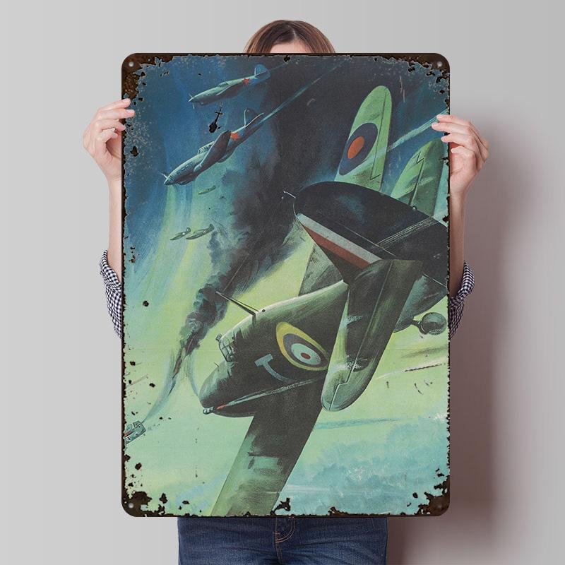 Hurricanes of the RAF WW Printed Poster Customized Wall Art Retro Vintage Metal Tin Signs for Room Decoration Bedroom House