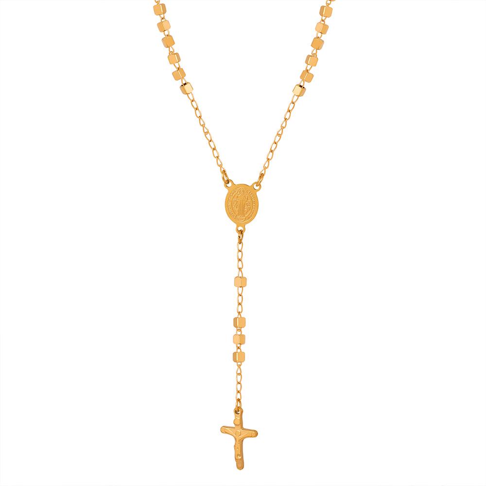 Retro British Jewelry: Oval Portrait Plate Tassel Cross Pendant on Titanium Steel Sweater Chain