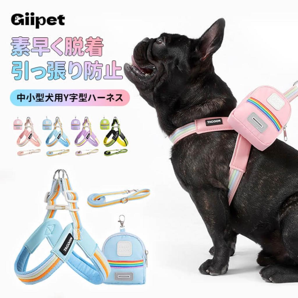 GIIPET Dog Harness and Leash Set for Small and Medium Rainbow Breathable Soft PU Easy with Perfect for Walks and Outings M Dogs, Design, V-Shaped,