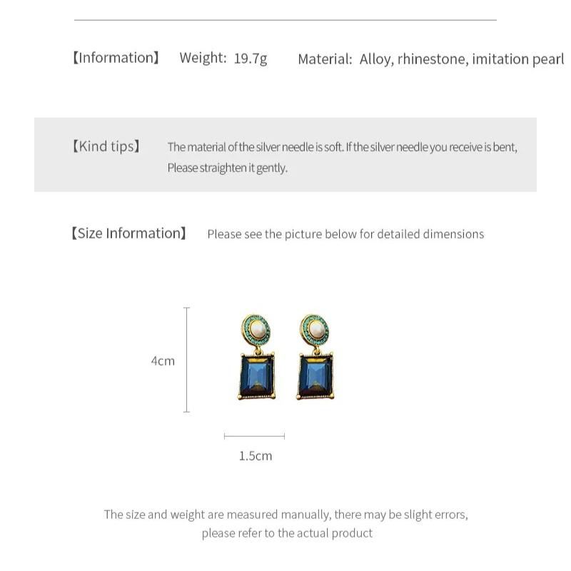 Blue Rhinestone Square Simulation Pearl Necklace for Women Vintage Collarbone Chain Sparkle Jewelry Sets