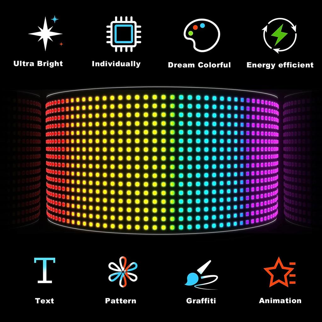LED-Matrix-Pixel-Panel, USB 5 V, flexibel adressierbares RGB-Muster, Graffiti-Lauftext-Animationsanzeige, Autogeschäft, Bluetooth-App