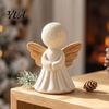 Healing Angel Sculptures for Office Minimalist Figurine with Wood Texture Wings, Compact Statue, Home Accessories Decorative White Sculpture