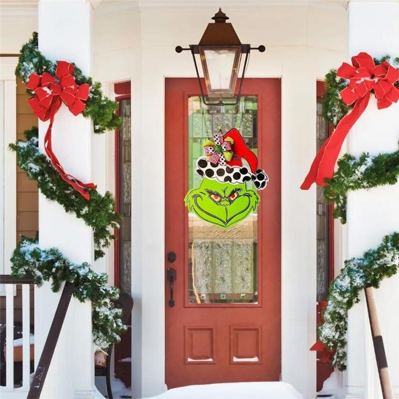 Grinch Christmas Wooden Wreath Front Door Welcome Sign Wall Home Decoration