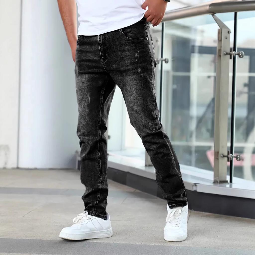 Exclusive for Black Men's Jeans, Elastic and Slim-fitting Small-footed Denim Trousers, Popular for Men