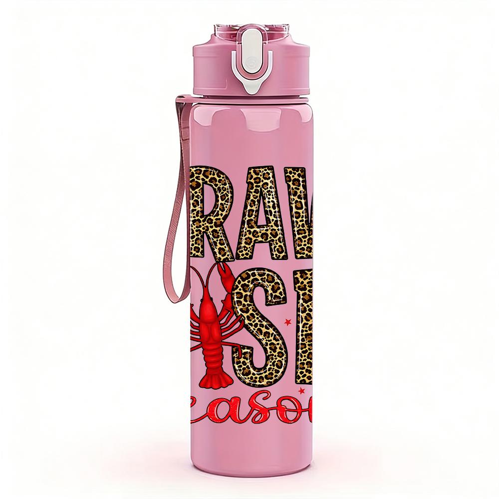 1PC Crawfish Season Letter Art Layout 750ml Color Plastic Water Bottle Leakproof Flip Straw Lid For Sports Office Home Use
