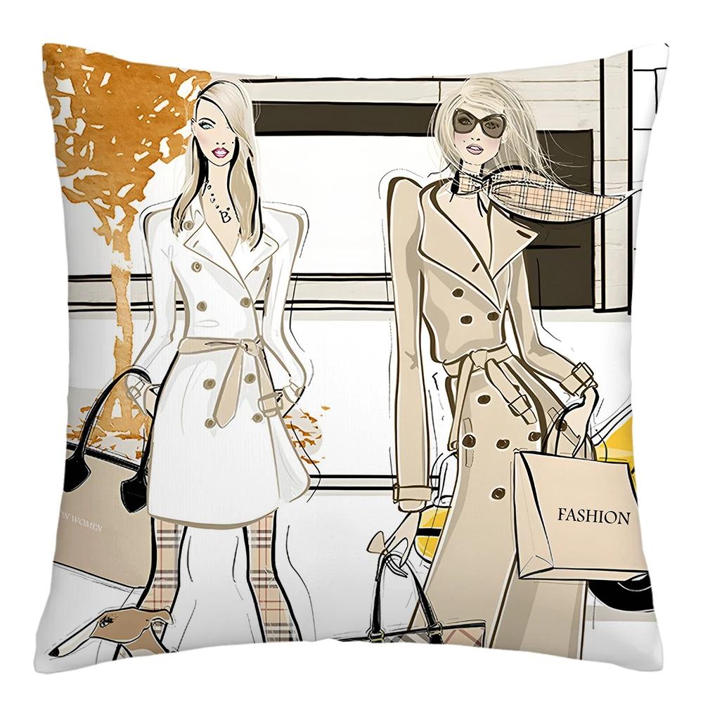

Fashion illustration pillowcase, girl s favorite cushion cover, sofa decoration cushion cover home decoration 50x50 40x40 60x60 12x12Inch