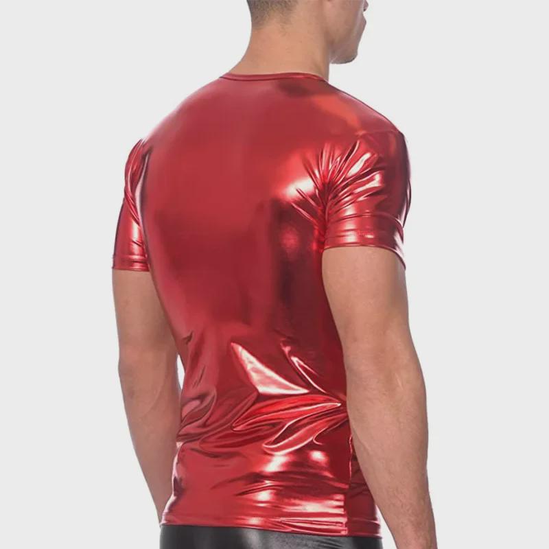 Men's Summer Slim Trendy Short-Sleeve Shiny T-Shirt for Nightclubs