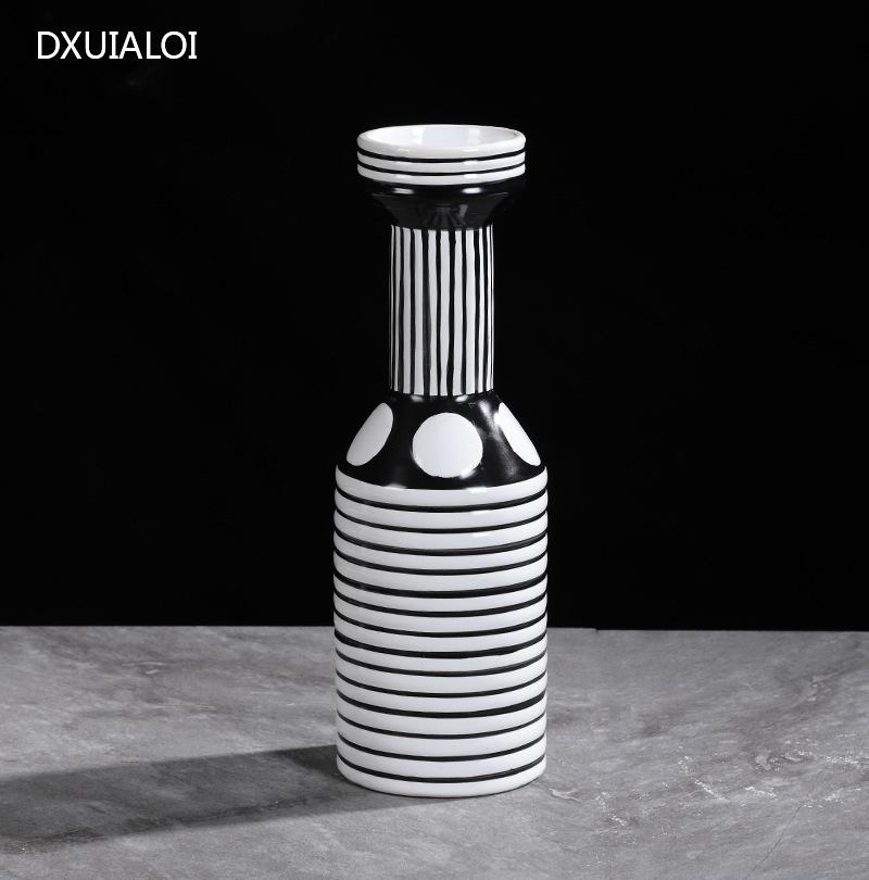 Nordic Black and White Striped Creative Ceramic Vase Geometric Craft Ornaments Room Decoration Accessories  Home Decor