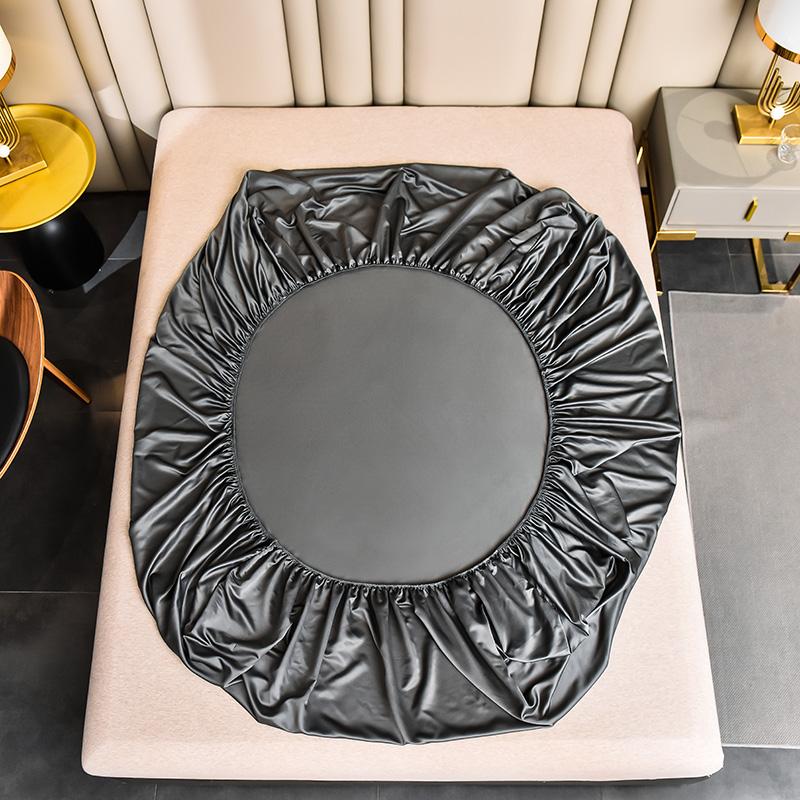 High-end Satin Fitted Sheet with Elastic Band Solid Color Silky Bed Sheet Smooth Non-Slip Mattress Cover Bedspreads Bed Linen