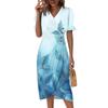 Beach Dresses For Women Spring Summer Elegant Wrap V Neck Floral Boho Dress Flowy Ruched Hawaiian Maxi Dress