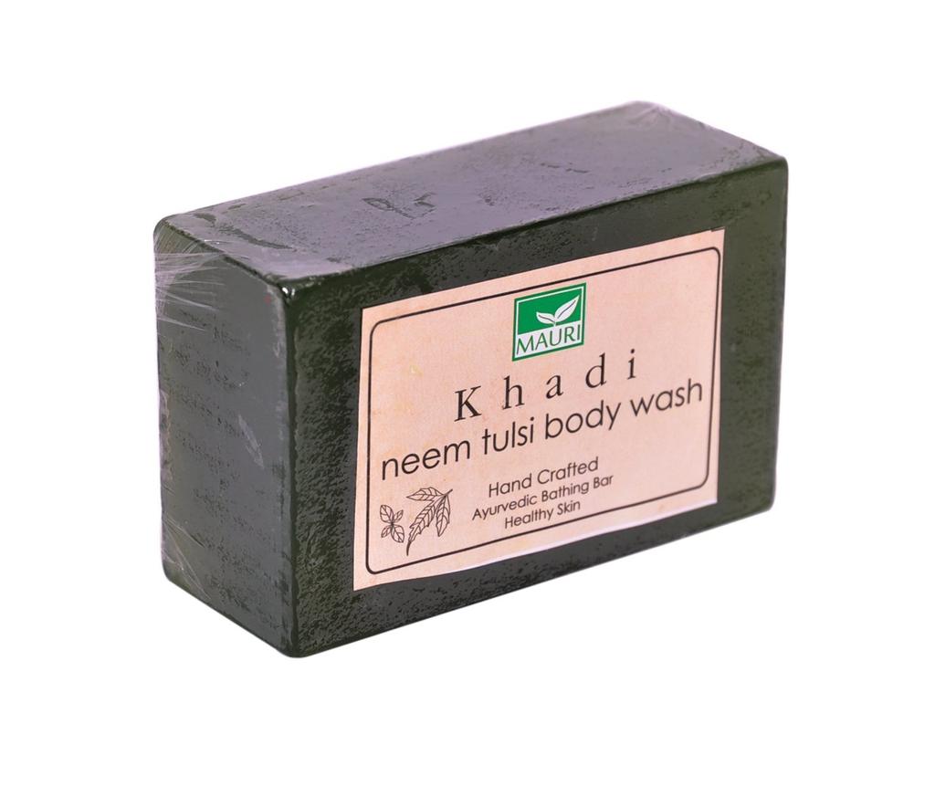 Savon artisanal au Neem et Basilic (125g), Nettoyant pour le corps Neem Tulsi, Khadi Mauri